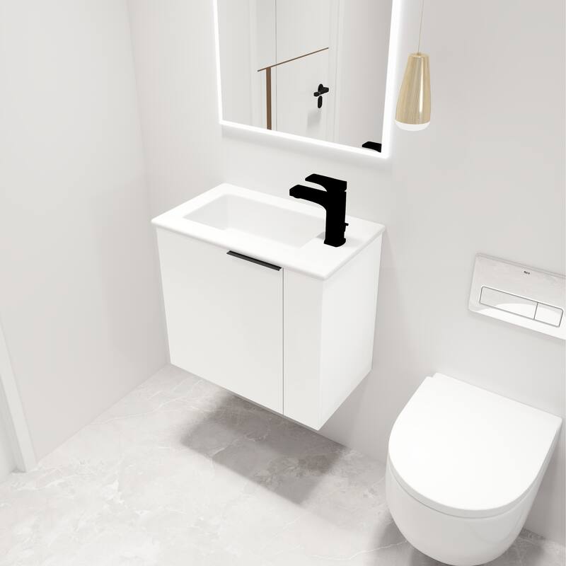 Malwee 22" Floating Bathroom Vanity, Mini Wall Mounted Bathroom Vanity, Single with Ceramic Top and Soft Close Door