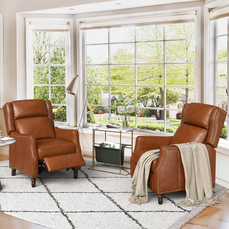 Modern Genuine Leather Recliner Chair Push Back Adjustable Recliner with Comfortable Arms