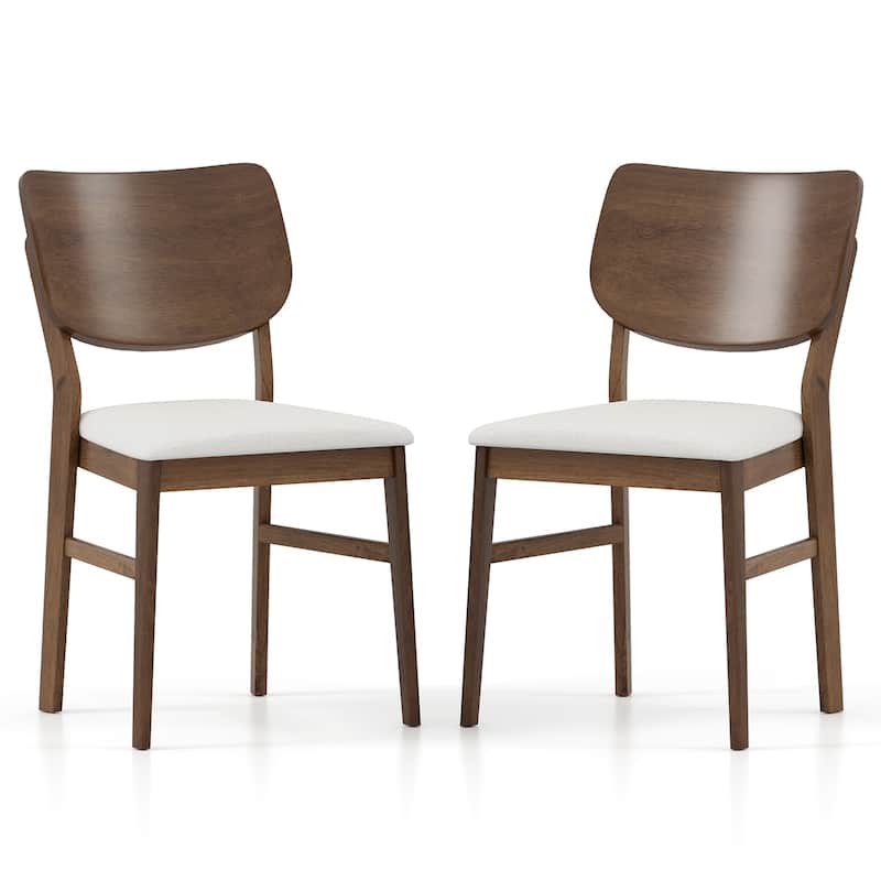 Gymax Dining Chairs Set of 2 w/ Rubber Wood Frame Padded Seat Curved - White