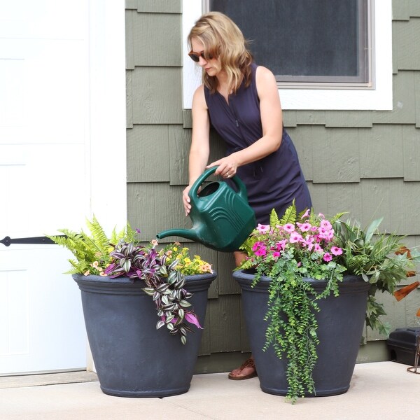 Sunnydaze Anjelica Outdoor Flower Pot Planter - Slate Finish