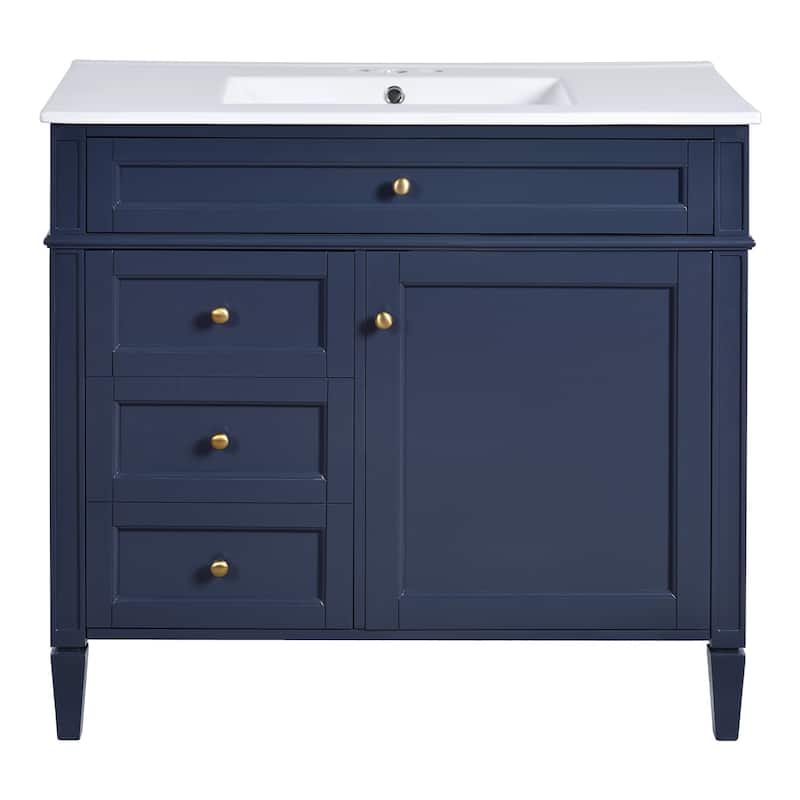 36" Bathroom Vanity with Ceramic Sink, Ample Storage with 2 Drawers and Tip-out Drawer, Modern Design