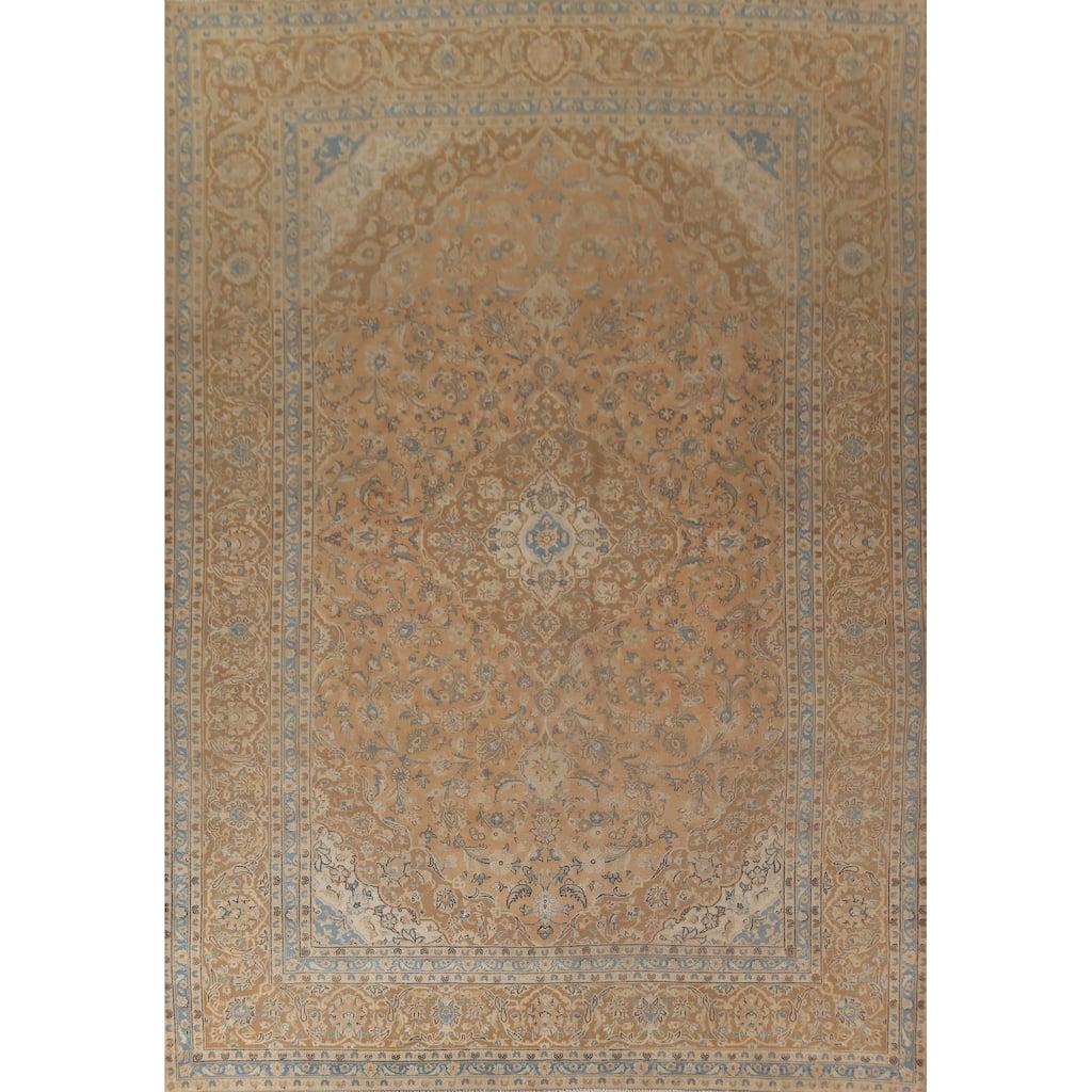 Traditional Mashad Persian Vintage Area Rug Hand-Knotted Wool Carpet - 9'6"x 13'4"