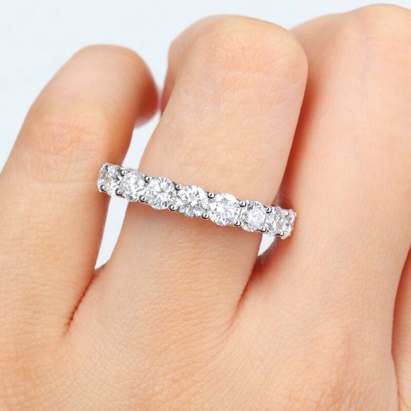 4ct TDW Lab-Grown Diamond and Tsavorite Accent Eternity Ring in 14k White Gold