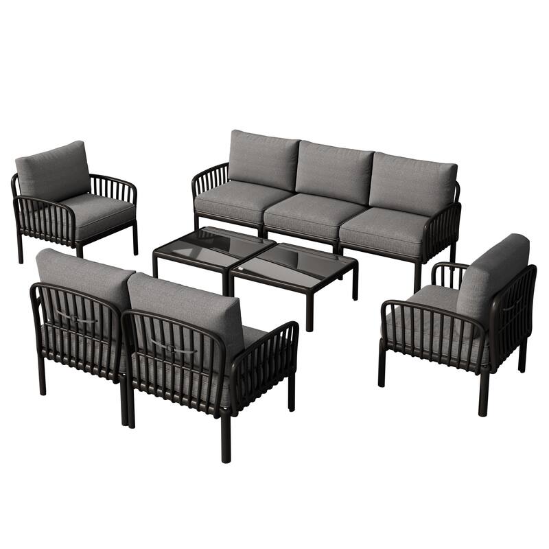 9 Piece Outdoor Sectional Furniture Set, Patio Conversation Sets with Two Square Coffee Table and Thick Cushion Deep Seat