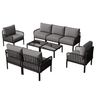 Outdoor 9 Piece Deep Seating Conversation Sofa Sets All Weather Patio Garden Modular Sectional Sofa with Two Coffee Table