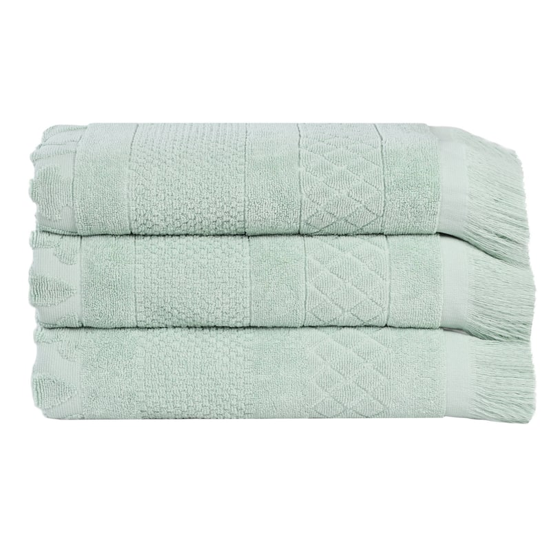 Superior Rolla Cotton Geometric Jacquard Plush Soft Bath Towel Set of 3