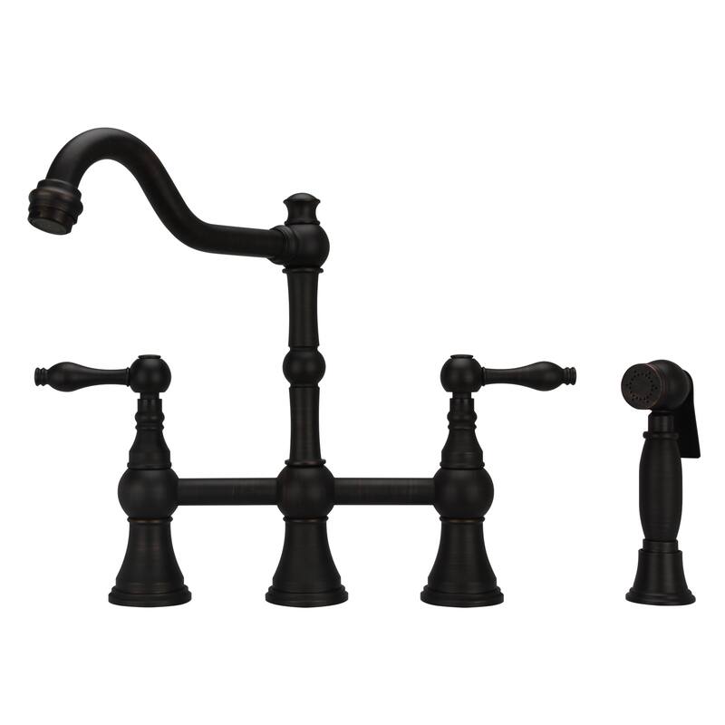 Two-Handles Bridge Kitchen Faucet with Side Sprayer 8-3/8 Inch High Arc