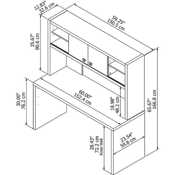 dimension image slide 1 of 5, Echo 60W Credenza Desk with Hutch from Office by kathy ireland®
