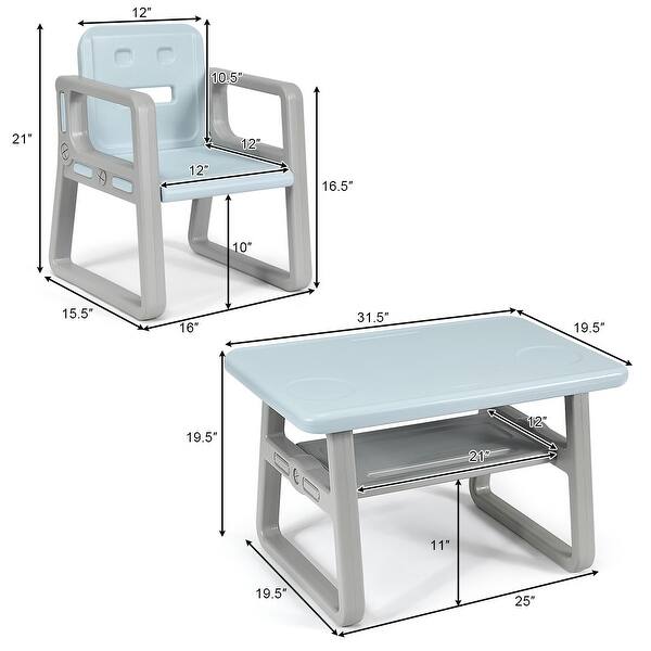 Shop Gymax Kids Table And 2 Chairs Set Toddler Table W Storage