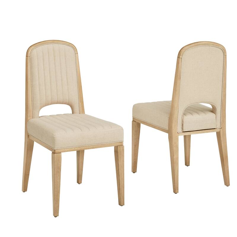 Harstad Wood Finish Cream Fabric Channel Stitching Dining Chair (Set of 2) by iNSPIRE Q Modern - Oak Wash