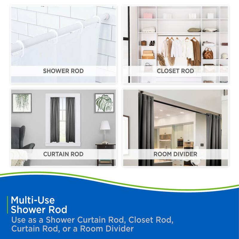 Kenney Twist & Fit No Tools Spring Tension Shower Curtain Rod, 36-63"