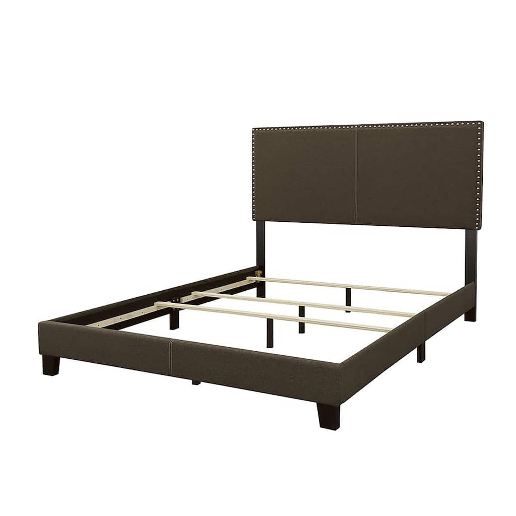 Charcoal Twin Bed with Nailhead Trim and Fabric Headboard