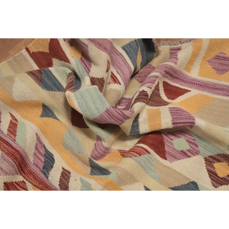 Hand Woven Oriental 100% Wool Carpet Southwestern Modern Multi-Colored Kilim Area Rug - 5' 11'' X 4' 0''
