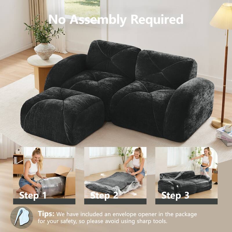 Velvet Tufted Loveseat Sofa Modular Couch, Boneless Deep Seat 2-Seater Couch, Available with/without Ottoman