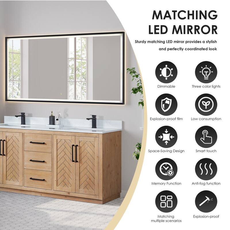 Anais Single Bathroom Vanity in Light Brown with Grain White Engineered Stone Countertop with Mirror