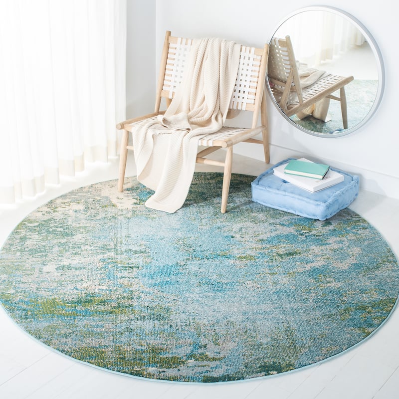 SAFAVIEH Madison Memnuna Modern Abstract Rug - 5' Round - Light Blue/Green - Round
