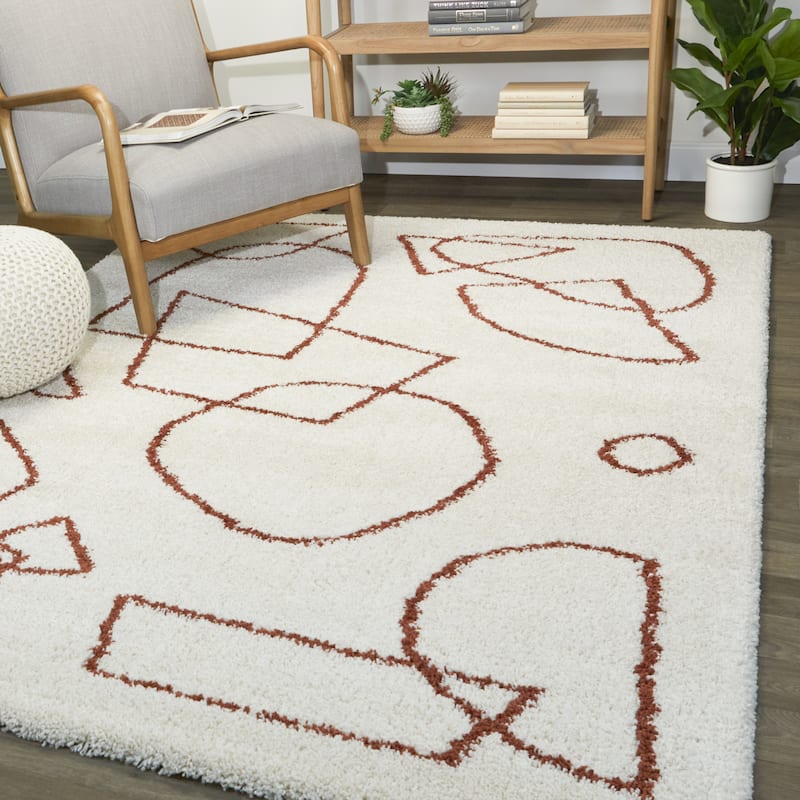 Pavel Abstract Geometric Shag Area Rug - 5'3" x 7' - Rust