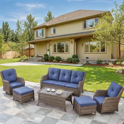 Gymojoy Patio Sofa with Swivel Chair and Ottomans - Grey