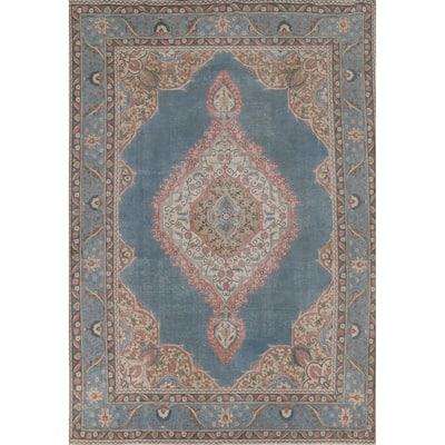 Tabriz Persian Vintage Rug Hand-Knotted Floral Oriental Wool Carpet - 8'2"x 11'3"