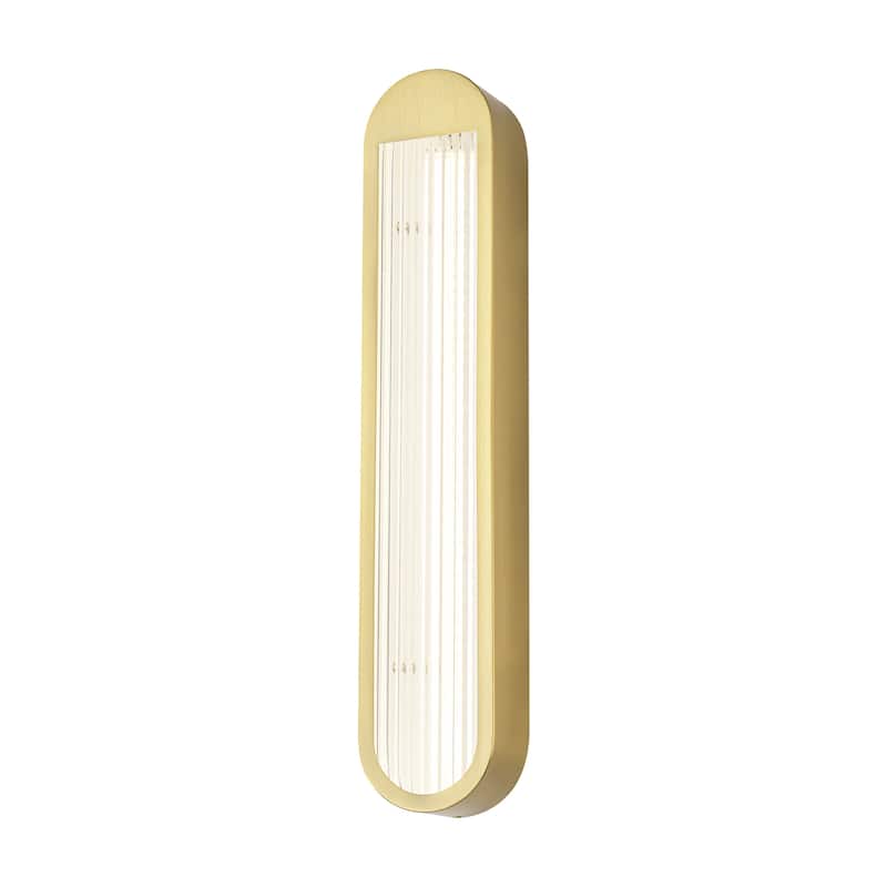 Rennnsan 25.6" 1-Light Modern Brass/Black Linear Bathroom Vanity Light with Ribbed Glass Shade