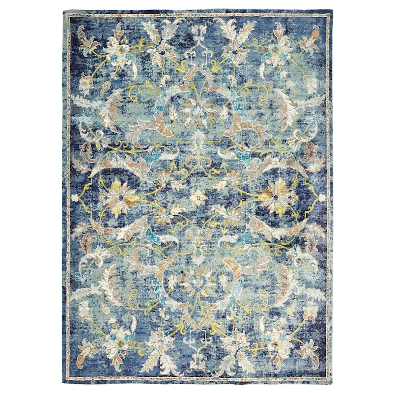 Sevita Lotus Floral Navy Multicolor Traditional Rug - 8'9" x 11'9"