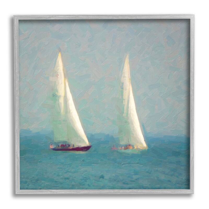 Stupell Two Sailboats Floating Foggy Ocean Weather Painting Framed Wall Art, Design by Graffitee Studios - Blue - 24 x 24 - Grey