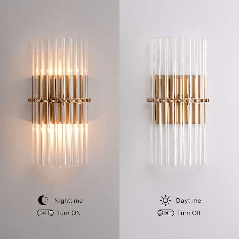 Casandra 2-Light Solid Crystal Glass Bars Mini Wall Sconce - Brushed Brass