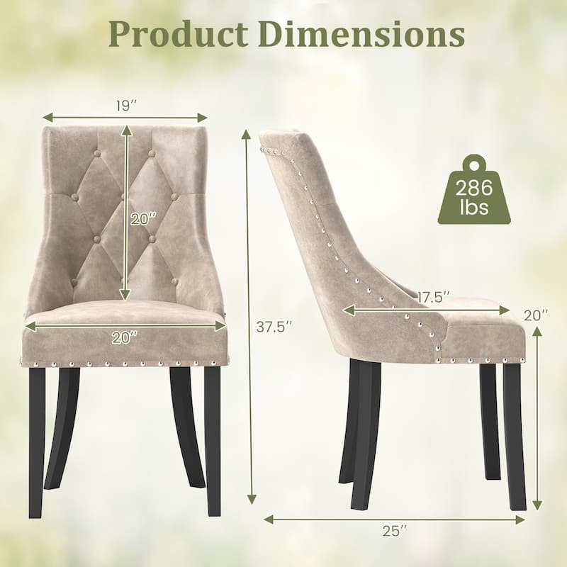 Gymax Upholstered Dining Chairs Set of 2 Tufted Wingback Chairs w/