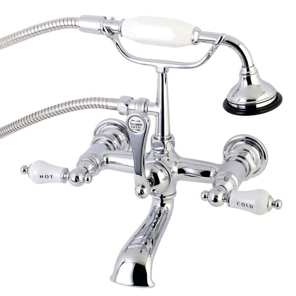 Kingston Brass AE556T Vintage Wall Mounted Clawfoot Tub Filler with Built-In Diverter and Ceramic Lever Handles