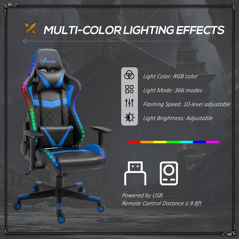 Vinsetto Gaming Chair with RGB LED Light, 3D Arm, Lumbar Support, Swivel Home Office Computer Recliner High Back Racing Gamer