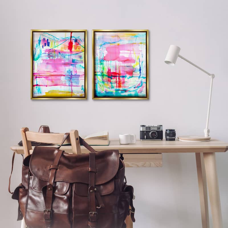 Stupell Vibrant Chaos Abstractions Framed Floater Canvas Wall Art Design By Gemma Bardot (Set of 2)