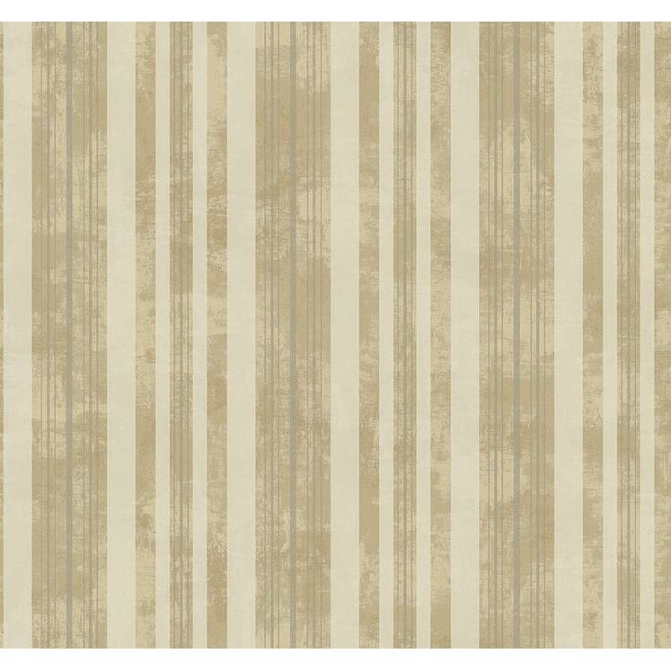 Seabrook Designs Cassius Stripe Unpasted Wallpaper - 27 in. W x 27 ft. L - Metallic Beige