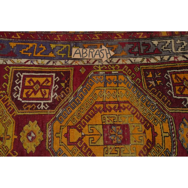 Hand Knotted Oriental 100% Wool Carpet Transitional Geometric Red Anatolian Area Rug - 6' 5'' X 4' 1''
