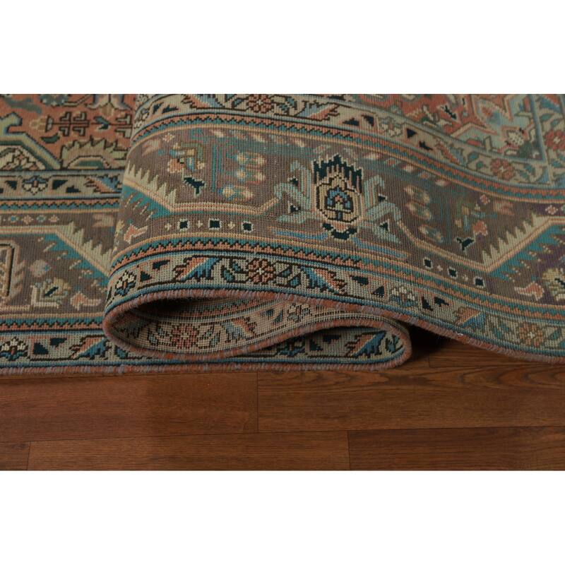 Orange Tabriz Persian Vintage Rug Hand-Knotted Wool Carpet - 6'8" x 9'6"
