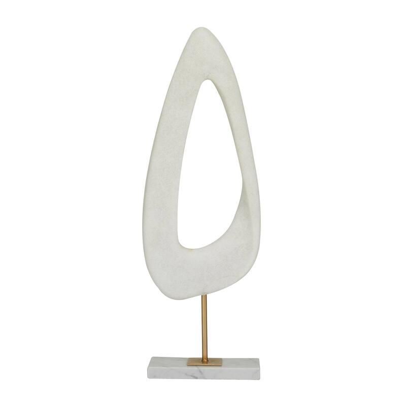 Polystone Abstract Cut-Out Decorative Sculpture with Marble Stand - White - Roche River Decor - White - 7"W, 20"H