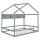 preview thumbnail 7 of 16, Wooden Full Size House Bed with Storage Shelf,Kids Bed with Fence and Roof
