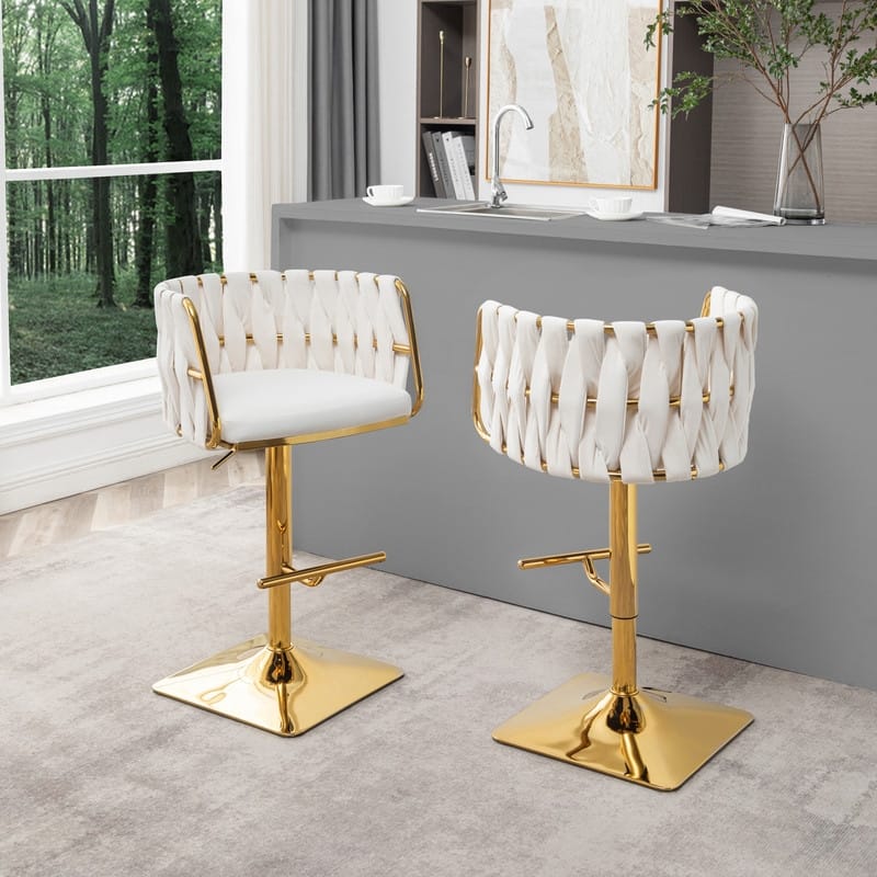 Best Quality Furniture Adjustable Upholstered Barstools with Square Chrome Finish Base (Set of 2)