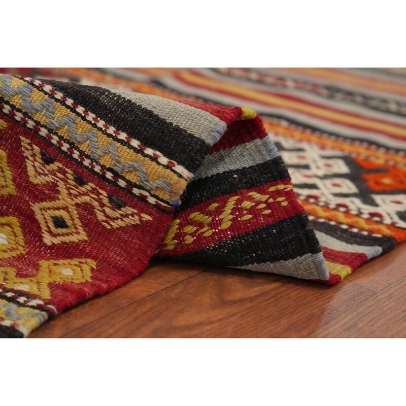 Hand Woven Oriental 100% Wool Carpet Southwestern Tribal Multi-Colored Kilim Area Rug - 9' 8'' X 4' 11''