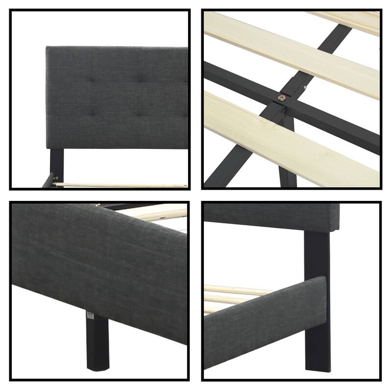 Alazyhome Square Tufted Upholstered Platform Bed Frame