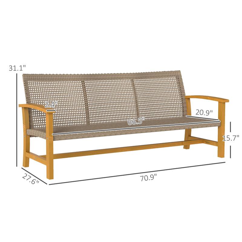 3-Seat Wicker Outdoor Sofa with Steel Frame for Patio - 70.9" L x 27.6" W x 31.1" H
