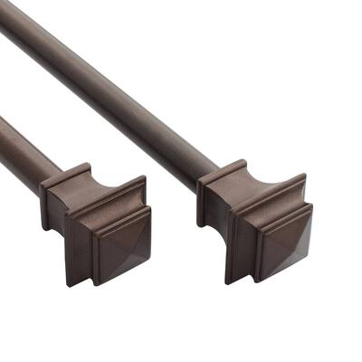 Deco Window 2 Pack Single Curtain Rod with Square Finials & Brackets Set - 28" to 48", 5/8 Inch Diameter, Brown Oil Rubbed