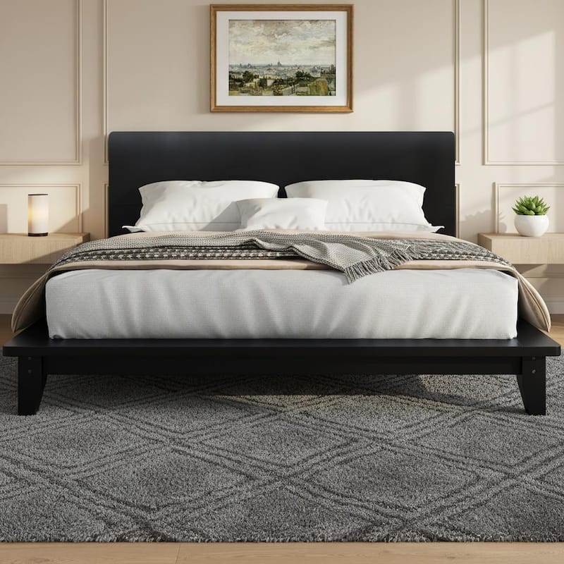 Minimalist Wood Platform Bed Frame with Headboard by Harper&Bright Designs