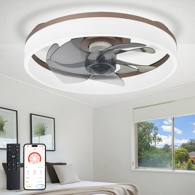 Ceiling Fan with Light: Low Profile, App Remote Control, 6-Speed, 3 CCT, Quiet DC Motor, Dimmable LED, 20" /16"