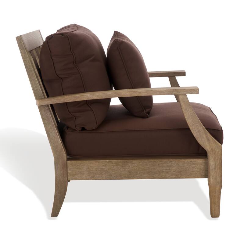 SAFAVIEH Couture Freida Wood Patio Arm Chair - 31.4" W x 35.6" L x 32.6" H - 31"W x 36"D x 33"H