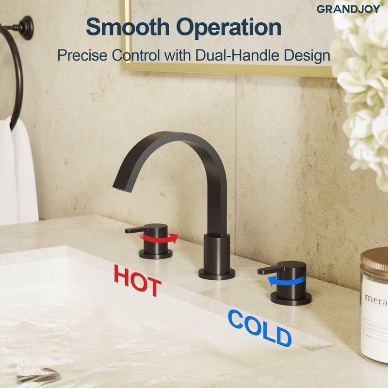 GRANDJOY 3-Hole Widespread Sink Faucet Stainless Steel Waterfall Bathroom Faucet