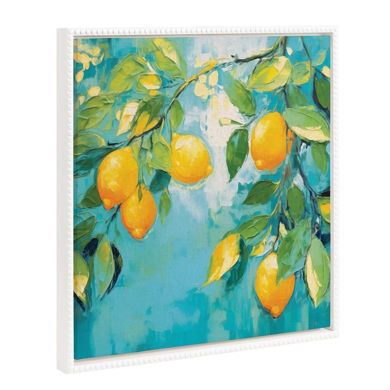 Kate and Laurel Sylvie Beaded Lemon Tree Framed Canvas by The Creative Bunch Studio - 22x22 - White