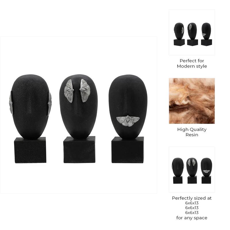 Resin Modern Sculptures with Butterfly Decorative Art (Set of 3) - 6" x 6" x 13"
