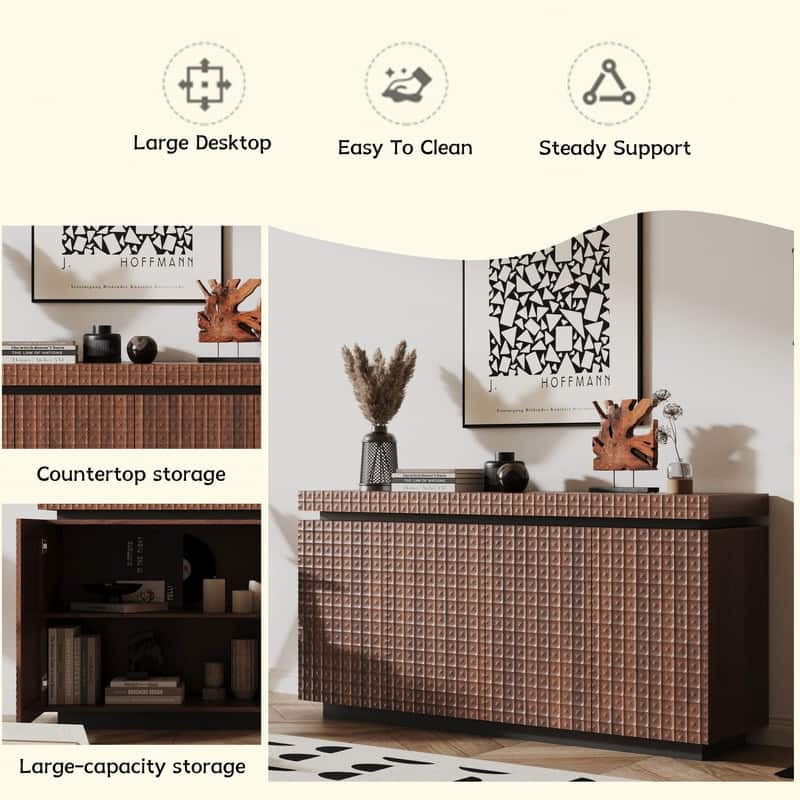Modern 58.3" Sideboard Buffet Cabinet with Easy Clean Durable Storage and Anti-Collision Design for Your Home