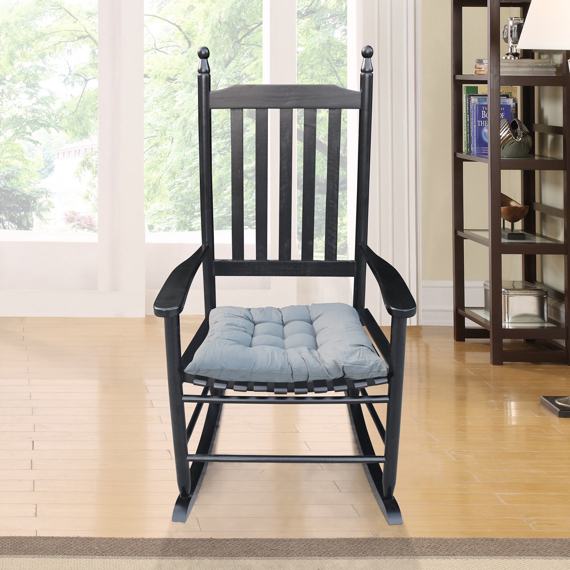 Beautifully Designed Contemporary Retro Style Wooden Porch Rocker Chair with Wide Seat and Armrest and Sturdy Slatted Back