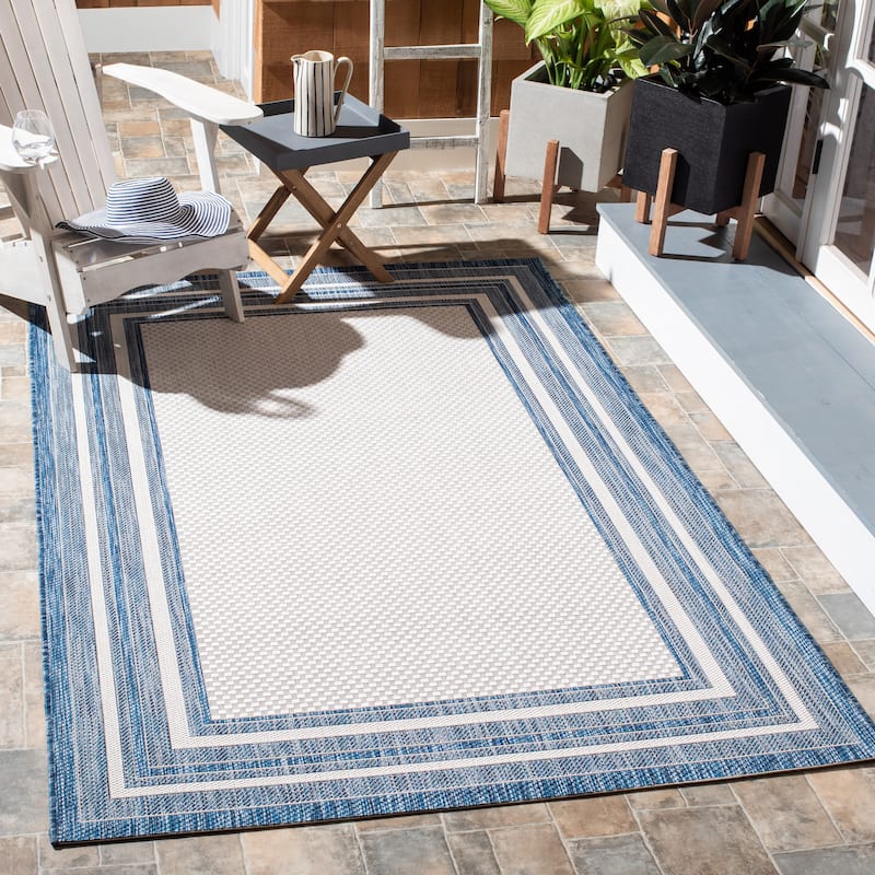 SAFAVIEH Courtyard Vickie Indoor/ Outdoor Waterproof Patio Backyard Rug - 8' x 10' - Ivory/Navy